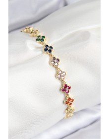 VIP Pirinç Renkli Zirkon Taşlı Yonca Model Gold Renk Kadın Bileklik