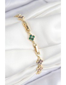 VIP Pirinç Renkli Zirkon Taşlı Yonca Model Gold Renk Kadın Bileklik