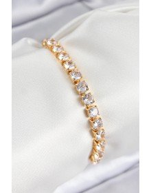 Pirinç Zirkon Taşlı Kare Model Gold Renk Asansörlü Kadın Bileklik