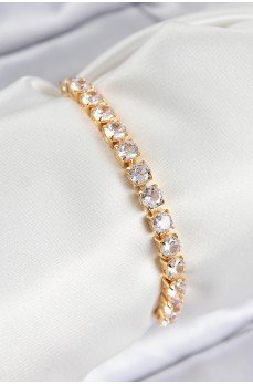 Pirinç Zirkon Taşlı Kare Model Gold Renk Asansörlü Kadın Bileklik