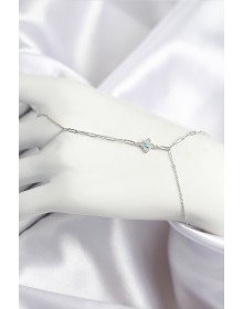 Pirinç Zirkon Taşlı Mavi Boncuklu Yonca Model Gümüş Renk Şahmeran