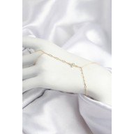 Pirinç Zirkon Taşlı Mavi Boncuklu Yonca Model Gold Renk Şahmeran