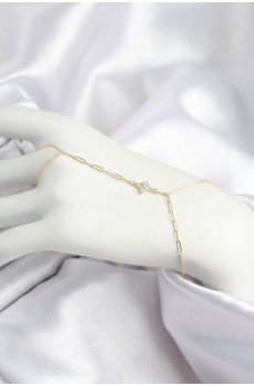 Pirinç Zirkon Taşlı Mavi Boncuklu Yonca Model Gold Renk Şahmeran Pirinç Zirkon Taşlı Mavi Boncuklu Yonca Model Gold Renk Şahmeran