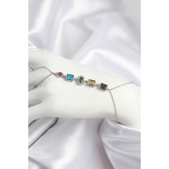 Pirinç Renkli Zirkon Taşlı Model Gümüş Renk Şahmeran Pirinç Renkli Zirkon Taşlı Model Gümüş Renk Şahmeran