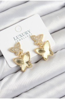 Pirinç Zirkon Taşlı Kelebek Model Gold Renk Kadın Küpe Pirinç Zirkon Taşlı Kelebek Model Gold Renk Kadın Küpe