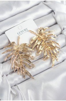 Pirinç Yaprak Model Gold Renk Kadın Küpe