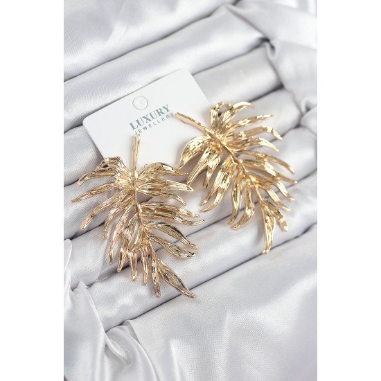 Pirinç Yaprak Model Gold Renk Kadın Küpe