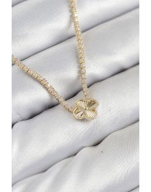Pirinç Zirkon Taşlı Yonca Model Gold Renk Kadın Kolye