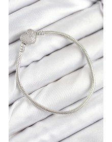 Pirinç Charm Zirkon Taşlı Kalp Model Gümüş Renk Kadın Bileklik