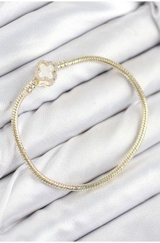 Pirinç Charm Zirkon Taşlı Yonca Model Gold Renk Kadın Bileklik