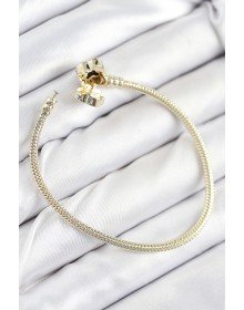Pirinç Charm Zirkon Taşlı Yonca Model Gold Renk Kadın Bileklik