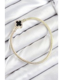 Pirinç Charm Zirkon Taşlı Yonca Model Gold Renk Kadın Bileklik