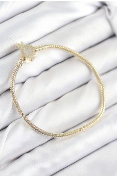 Pirinç Charm Zirkon Taşlı Taç Model Gold Renk Kadın Bileklik