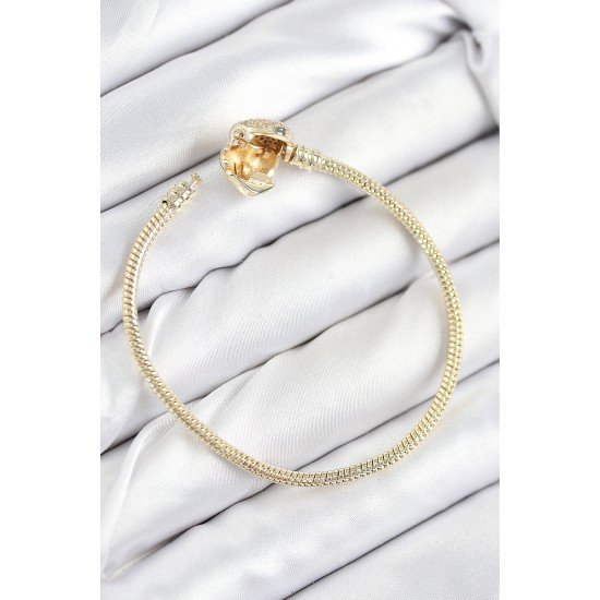 Pirinç Charm Zirkon Taşlı Kalp Model Gold Renk Kadın Bileklik Pirinç Charm Zirkon Taşlı Kalp Model Gold Renk Kadın Bileklik