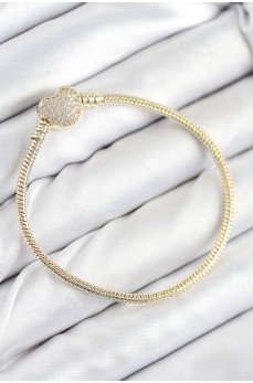 Pirinç Charm Zirkon Taşlı Kalp Model Gold Renk Kadın Bileklik