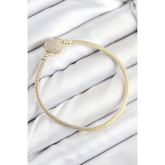 Pirinç Charm Zirkon Taşlı Kalp Model Gold Renk Kadın Bileklik Pirinç Charm Zirkon Taşlı Kalp Model Gold Renk Kadın Bileklik