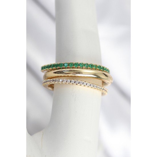 Pirinç Gold Renk Zirkon Taşlı 4'Lü Kadın Yüzük