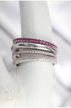 Pirinç Gümüş Renk Zirkon Taşlı 4'Lü Kadın Yüzük