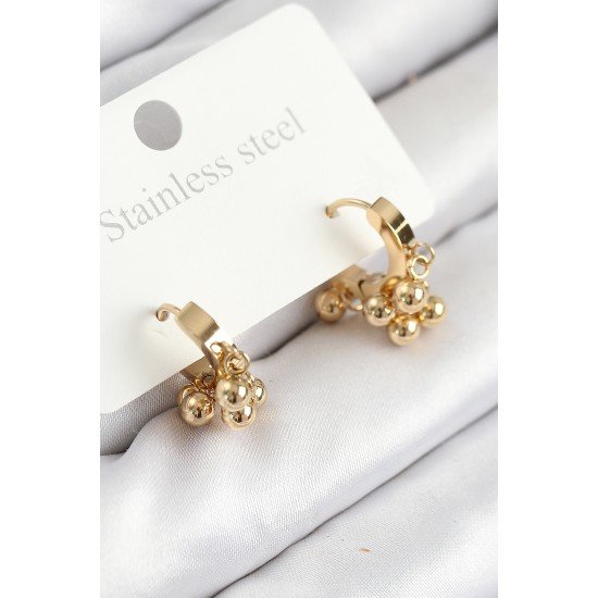 316L Çelik Boncuklu Halka Model Gold Renk Kadın Küpe 316L Çelik Boncuklu Halka Model Gold Renk Kadın Küpe
