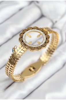 316L Çelik Zirkon Taşlı Çeyrek Takılabilir Gold Renk Kelepçe