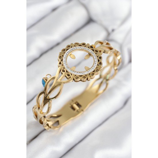 316L Çelik Zirkon Taşlı Çeyrek Takılabilir Gold Renk Kelepçe 316L Çelik Zirkon Taşlı Çeyrek Takılabilir Gold Renk Kelepçe