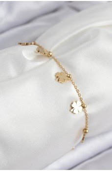 316L Çelik Sıralı Yonca Model Gold Renk Kadın Bileklik