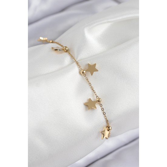316L Çelik Sıralı Yıldız Model Gold Renk Kadın Bileklik 316L Çelik Sıralı Yıldız Model Gold Renk Kadın Bileklik