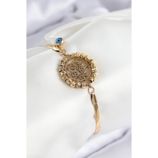 316L Çelik Nazar Boncuk Detaylı Hayat Ağacı Model İtalyan Zincir Gold Renk Kadın Bileklik