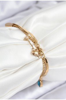 316L Çelik Nazar Boncuk Detaylı Mavi Zirkon Taşlı Model İtalyan Zincir Gold Renk Kadın Bileklik