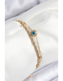 316L Çelik Nazar Boncuk Model Burgu Zincir Gold Renk Kadın Bileklik