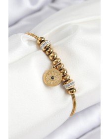 316L Çelik Zirkon Taşlı Göz Charm Model Gold Renk Kadın Bileklik