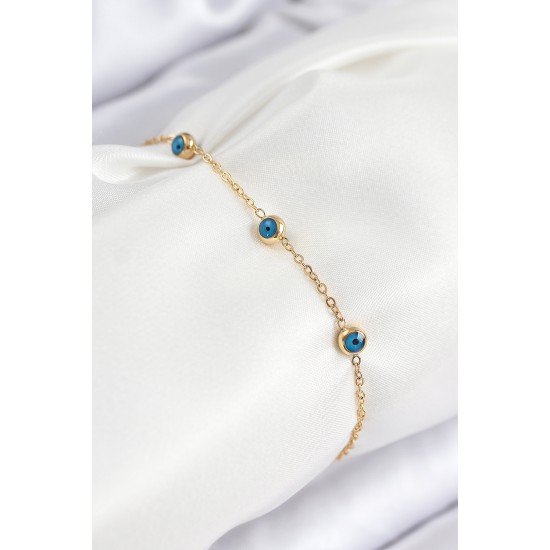 316L Çelik Nazar Boncuğu Model Gold Renk Kadın Bileklik