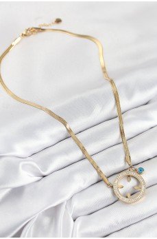 316L Çelik Zirkon Taşlı Çeyrek Takılabilir Gold Renk Kadın Kolye