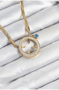 316L Çelik Zirkon Taşlı Çeyrek Takılabilir Gold Renk Kadın Kolye