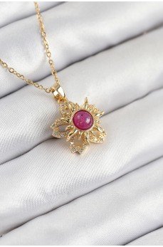 316L Çelik Zirkon Taşlı Döner Güneş Model Gold Renk Kadın Kolye