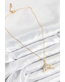316L Çelik Zirkon Taşlı Balık Kuyruğu Model Gold Renk Kadın Kolye