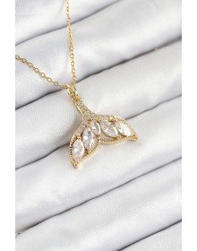 316L Çelik Zirkon Taşlı Balık Kuyruğu Model Gold Renk Kadın Kolye