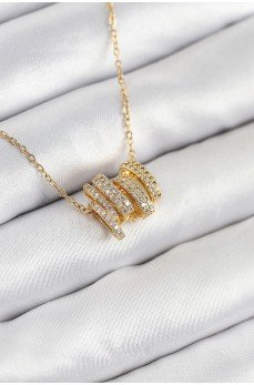 316L Çelik Zirkon Taşlı Sarmal Model Gold Renk Kadın Kolye