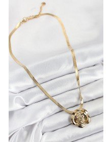 316L Çelik Gül Figürlü İtalyan Zincir Model Gold Renk Kadın Kolye