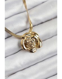 316L Çelik Gül Figürlü İtalyan Zincir Model Gold Renk Kadın Kolye