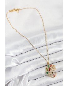 316L Çelik Zirkon Taşlı Tavus Kuşu Model Gold Renk Kadın Kolye