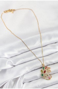 316L Çelik Zirkon Taşlı Tavus Kuşu Model Gold Renk Kadın Kolye