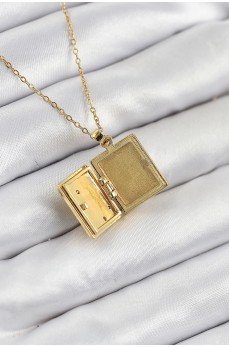 316L Çelik Zirkon Taşlı Açılabilr Kapaklı Kitap Model Gold Renk Kadın Kolye