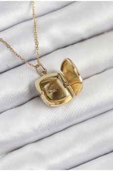 316L Çelik Zirkon Taşlı Açılabilr Kapaklı Göz Model Gold Renk Kadın Kolye