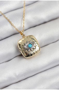316L Çelik Zirkon Taşlı Açılabilr Kapaklı Göz Model Gold Renk Kadın Kolye