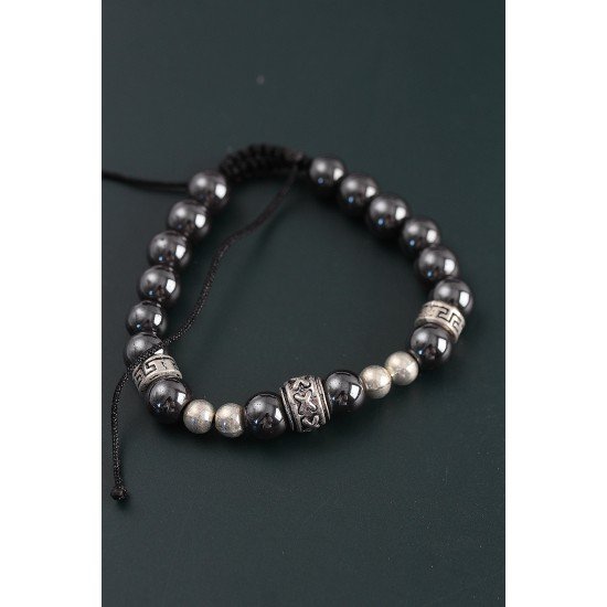 Doğal Taş X Model Antrasit Renk Asansörlü Erkek Bileklik