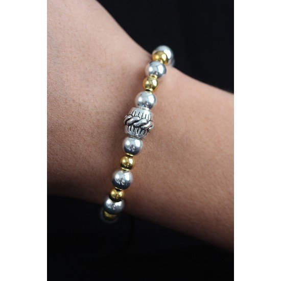 Doğal Taş Sarmal Model Gold Ve Gümüş Renk Asansörlü Erkek Bileklik