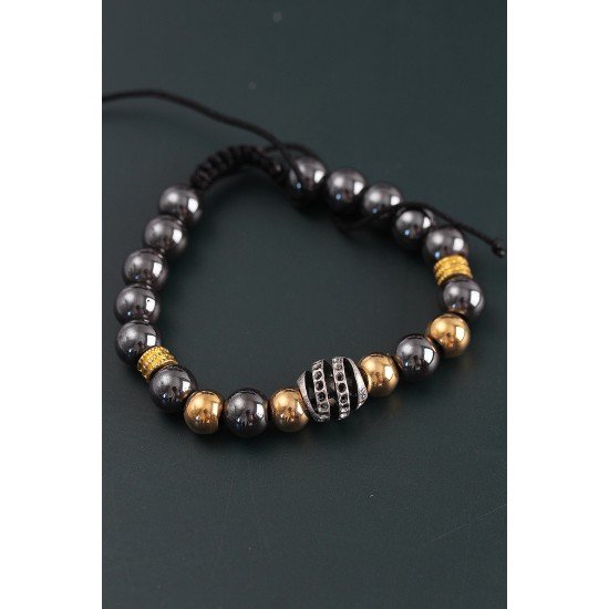 Doğal Taş Sarmal Model Gold Ve Füme Renk Asansörlü Erkek Bileklik