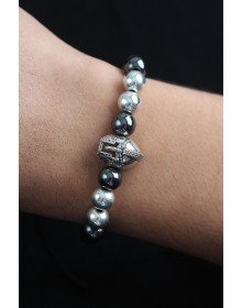 Doğal Taş Gladyatör Model Gümüş Ve Füme Renk Asansörlü Erkek Bileklik