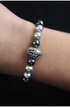 Doğal Taş Gladyatör Model Gümüş Ve Füme Renk Asansörlü Erkek Bileklik